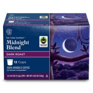 Dark Roast Coffee Pods – Fair Trade Midnight Blend, Bold Flavor, 12 Count