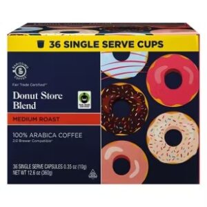 Donut Store Blend Coffee Cups - Medium Roast Pods for Rich, Smooth Flavor (36 Ct)